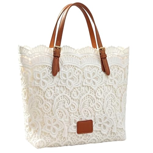 Sac à main au crochet pour femmes grand sac fourre-tout vintage dentelle blanche