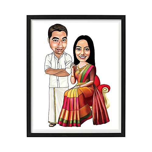 Image of DK Decors Personalized Caricature Photo Frame Custom Cartoon Portrait from Photo, Traditional Wedding Gift for Couple, Husband & Wife (8x10 Inch)