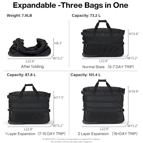 Hanke Large Expandable checked Luggage Suitcases with Wheels Foldable Duffle Bag for Travel suitcase for Women Men Garment Bag（Black）2