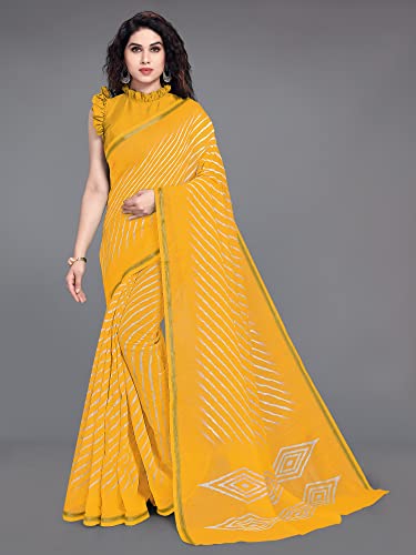 Image of MIRCHI FASHION Women's Cotton Blend Leheriya Printed Saree with Blouse Piece
