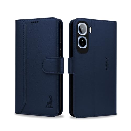 Image of AIBEX Compatible for Vivo T5 Pro 5G Flip Cover Leather Finish | Inside TPU with Card Pockets | Wallet Stand | Complete Protection Flip Case Blue