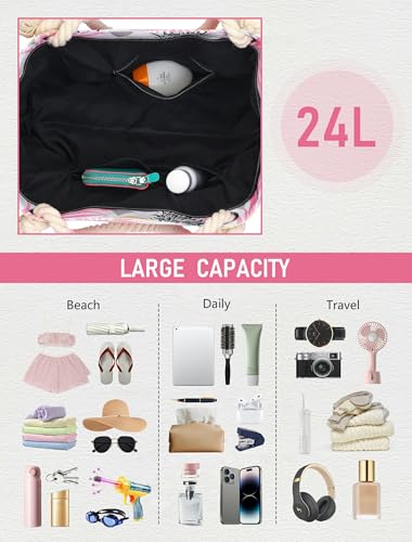 TESALATE Large Canvas Beach Tote Bag Waterproof Sand proof for Women Her Swim,Travel,Shopping,Gym,Cruise Essentials Gear4