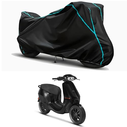 Image of Waterproof Bike Body Cover Compatible for | Ola S1 Pro | Taffeta Fabric, Sky Piping Design, Bottom Elastic Fit | Dustproof, Sun UV & Rain Protection for All Weather.
