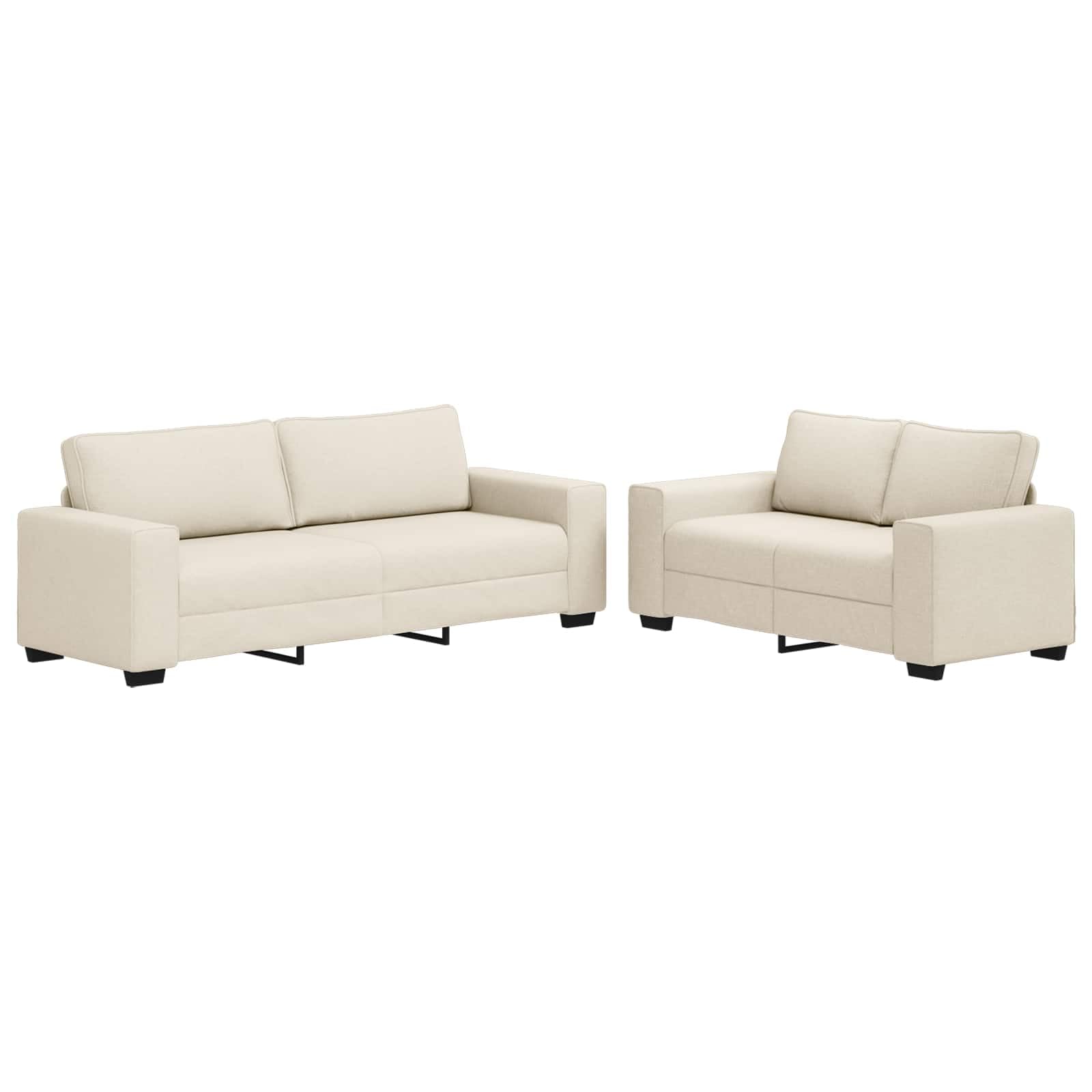 vidaXL Juego de Sofá Contemporáneo de 2 y 3 Plazas Tela Crema Patas de Madera Negra Diseño Ergonómico Fundas Removibles Resistente a Las Manchas para Asientos en Sala de Estar de Dos y Tres Sofás Cóm