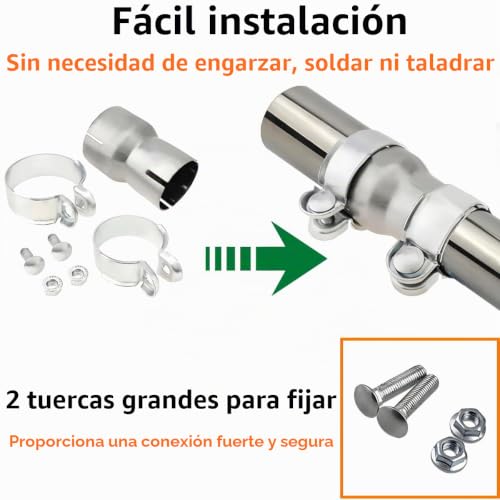 Reductor de escape de 51mm a 65mm en acero inoxidable con abrazadera de banda 7