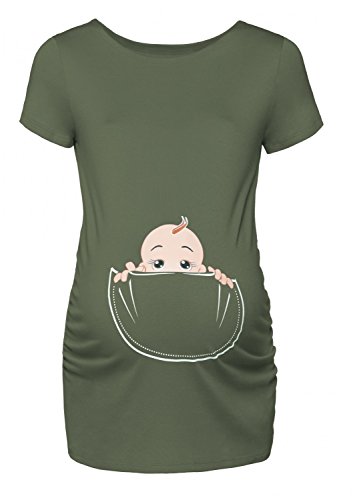 Happy Mama. para Mujer Camiseta premamá T-Shirt Estampado bebé en Bolsillo. 501p (Caqui, 36-38, S) Cover