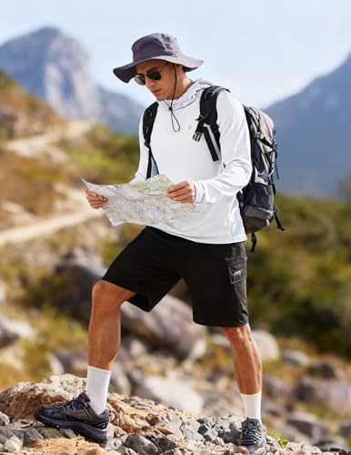 Image of PINSPARK UPF 50+ Sun Protection Hoodie Men with Mask Quick Dry Long Sleeve Fishing Hiking Shirts UV Rash Guard Lightweight