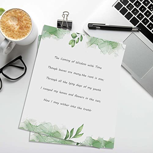 Loose Leaf Paper, Stationery Writing Paper, Greenery Letterhead Paper 8.5 X 11 Inches, 100 Sheets, Elegant Writing Paper, A4 Unpunched Refills Paper For Ring Binder/Discbound, Decorative Printer Paper #TOP4