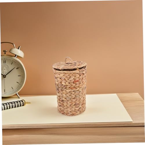 Caneca de basura rectangular vintage de ratán tejida a mano miniatura 5