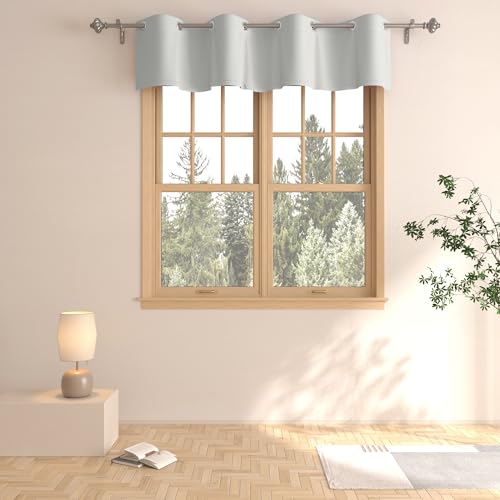 Cortina de cenefa gris de 40,64 cm de largo, con ojales en la parte superior, triple tejido, cortina de ventana para dormitorio, 1 panel gris