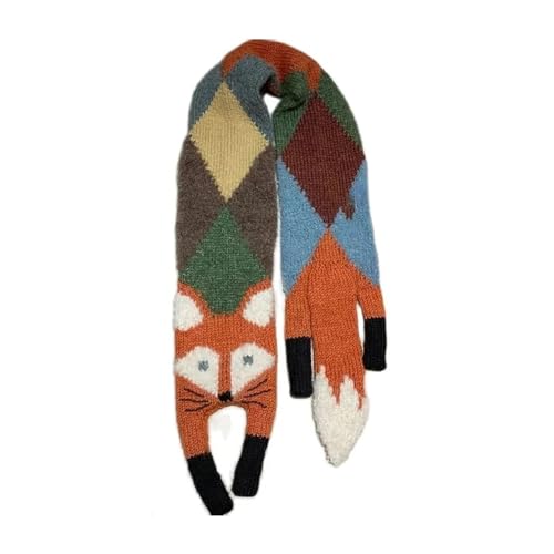 Women's Fox Shaped Scarf,Winter Fashion Cute Cartoon Small Fox wool Feel Long Scarf