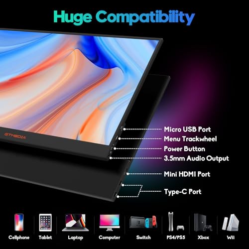 XYTEC Portable Monitor 15.6 Inch 1080P FHD USB-C & HDMI,HDR IPS Display, Dual Speakers, Smart Cover,External Monitor for PC, Mac, PS4, Switch Slim Design with Premium Leather Case