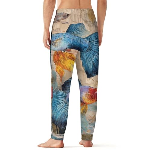 Guppy Fish Ocean Vintage Newspaper Men's Pajama Pants Lounge Pant Sleepwear PJ Bottoms2