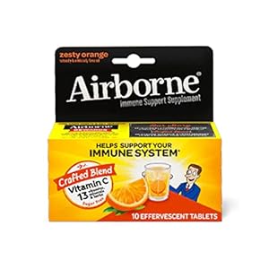 Airborne Zesty Orange Effervescent Tablets, 10 count – 1000mg of Vitamin C – Immune Support Supplement (Pack of 11)