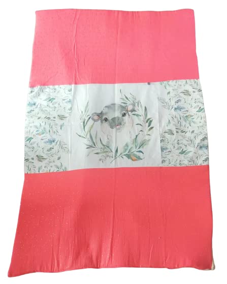 Couverture bébé molletonnée anti-froid en double gaze de coton hippopotame 80x120cm