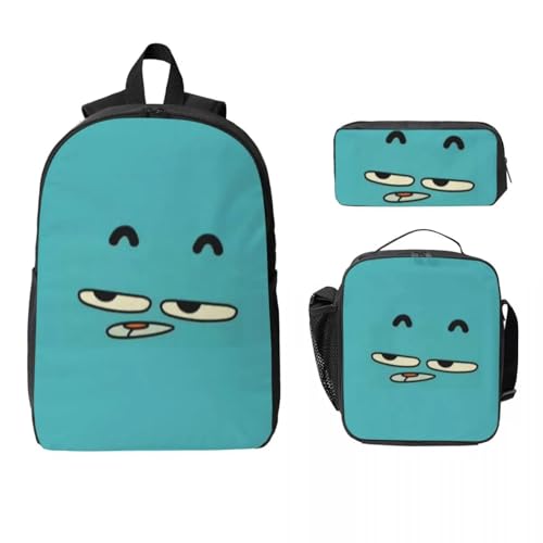 HFDGFJKKL Mochila Gum Gumball Estudiante Niños Niñas Libro Escuela Laptop Hombro 3ps Estuche Aislado para Almuerzo Halloween y Navidad Regalos de Halloween y Navidad
