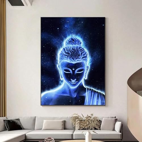 Toile abstraite bouddha bleu de qualité supérieure pour décoration murale