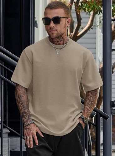 Image of Herberton Mens Oversized T-Shirts Heavyweight Cotton Stretch Fashion Thick Tee Tops (S-3XL)