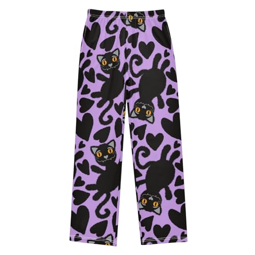 Boys' Pants Cartoon Black Cats Hearts Long Bottoms Jogger Pants Elastic Waist Trousers with Pockets S-XL