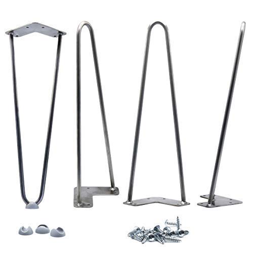16 Inch Hairpin Legs 3/8 Inch Thick Heave Duty - RAW STEEL - Leg Protectors, Screws - Set of 4 - Metal Legs - Coffee Table Legs – Desk Legs - Furniture Legs - Mid Century Modern by Homeland Hardware