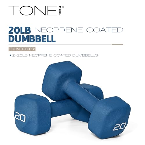 Tone Fitness 20 lb Neoprene Dumbbell Pair for Home Workouts – Non-Slip Design - Blue