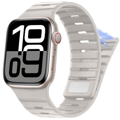 Suphart Compatible with Apple Watch Band 49mm 46mm 45mm 44mm 42mm 41mm 40mm 38mm, Magnetic Silicone Sport Band for Apple Watch Ultra 2 Ultra SE Series 10 9 8 7 6 5 4 (42/41/40/38mm, Starlight) - image 1