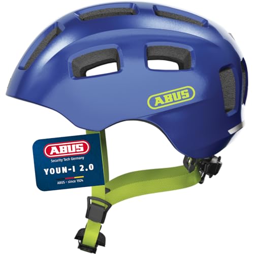 ABUS Fahrradhelm Youn-I 2.0 - mit Licht für Kinder, Jugendliche und junge Erwachsene - für Mädels und Jungs - Blau (funkelnd), Größe M (52-57 cm)