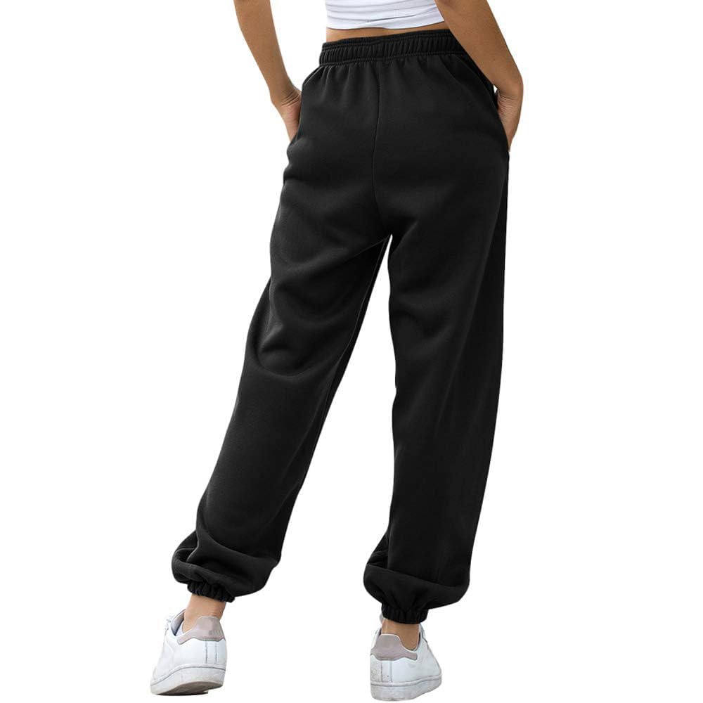 Femme Uni Sarouel Jogging Pantalon Ample avec Poches Elastique Taille Haute Baggy Fitness Tracksuit Bottoms Sport Harem Pants Casual
