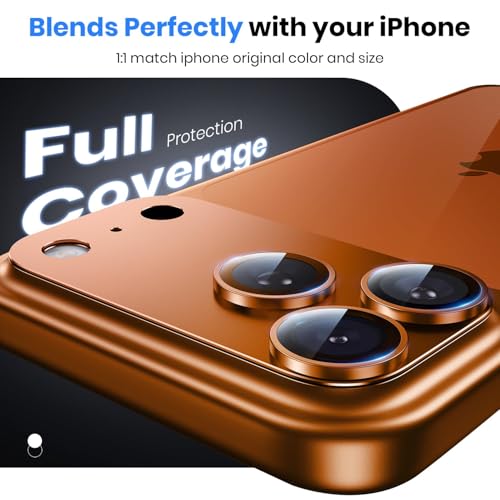 Image of PreCure Camera Protector for iPhone 17 Pro Max, Full Coverage Metal Plate + 9H Tempered Glass, Scratch Resistant, Anti-Bubble, Clear HD Camera Lens Screen Protector Orange