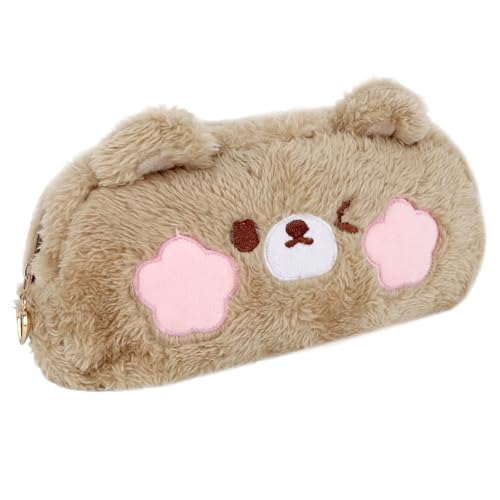 MOTIBACK Federmäppchen aus weichem Plüsch mit entzückendem Kleiner Bär Design, Geschenk für Kinder, stilvolles Stifteetui für Schreibwaren und Zubehör, Stifttasche für Schule und Freizeit - Braun