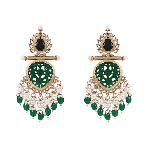 Image of I Jewels Traditional Kundan & Pearl Style Dangle Earrings For Women