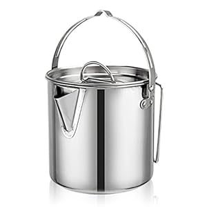 Donnagelia 1,2 L roestvrij staal koken theeketel koffiepot met deksel en greep voor kamperen, wandelen, vissen