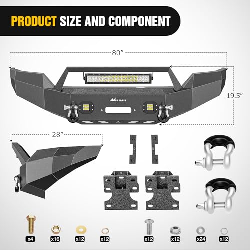 Image of Nilight Front Bumper Compatible for 2016 2017 2018 Chevy Silverado 1500 Pickup Trucks Textured Black Solid Steel Off-road with 120W Light Bar 18w Pods