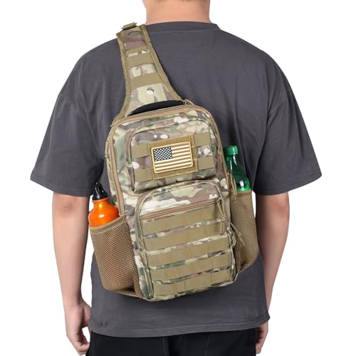 Image of Rover Sling Pack Tactical Shoulder Sling Bag Backpack with Bottle Holder Crossbody Chest Bag, Camouflage