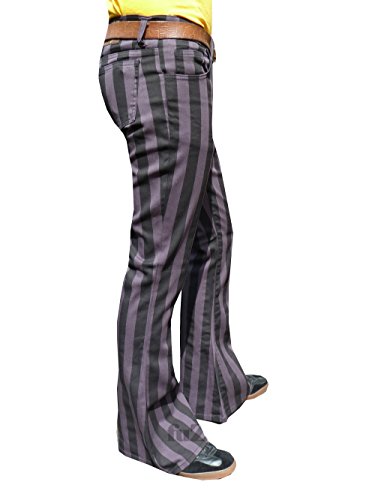 Mens Gray Black Striped Bell Bottoms Flares Retro Pants2
