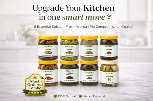 Image of ORGANIC CART Whole Spice Combo Garam Masala 200G, Green Cardamom 50G, Cumin Seeds 100G, Clove 75G, Cinnamon 50 Gr, Black Cardamom 50 Grams, Bay Leaf 100G, Black Pepper 75G
