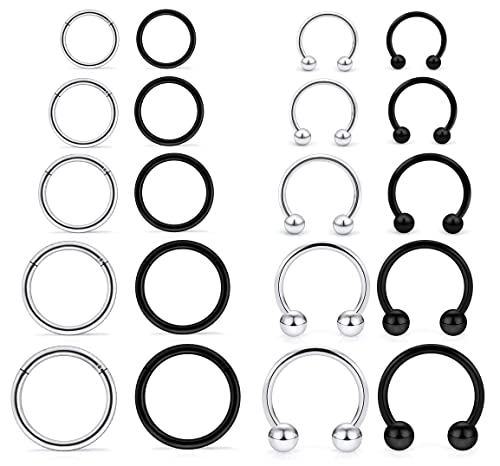 Hoeudjo 16G Stainless Steel Hinged Clicker Segment Septum Rings Horseshoe Earring Nose Lip Ring Hoop Cartilage Tragus Daith Helix Sleeper Earrings Body Piercing Jewelry 8mm-16mm