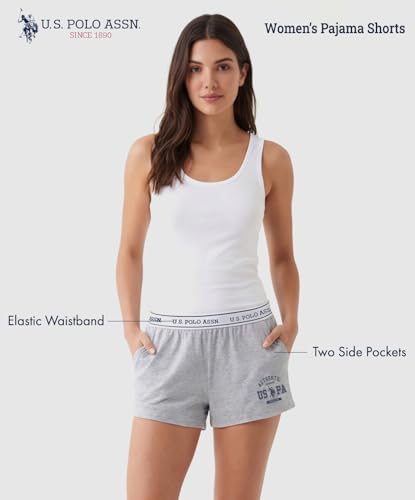 Image of U.S. POLO ASSN. Womens Pajama Shorts with Pockets, Elastic Waist Sleep Shorts for Women, Lounge Short