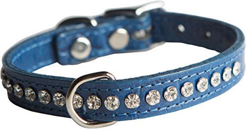 Image of Signature Leather Crystal Dog Collar, Blue Crocodile Grain Leather, Fits 7.5 inch-9.5 inch Neck Size, 12 inch Overall Length