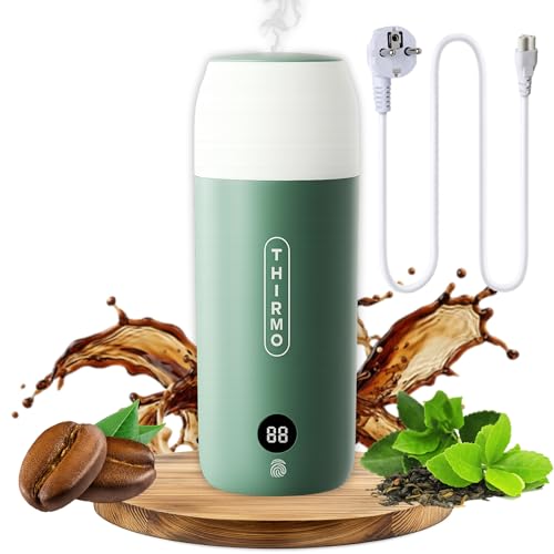 THIRMO Elektrischer Reise Wasserkocher - 5-Wege Temperaturregler - Mini Edelstahl Kettle mit LED-Anzeige - Leiser Heißwasserbereiter/Teekocher - Modernes Haushaltsgerät in Grün für Tee & Kaffee