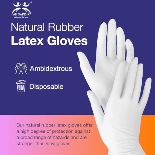 Image of AM Safe x Latex Gloves | White | Food handling | CE Approved | Non Sterile | Examination | All-Purpose | Powdered | Cleaning |Examination Gloves |40 pcs|Medium