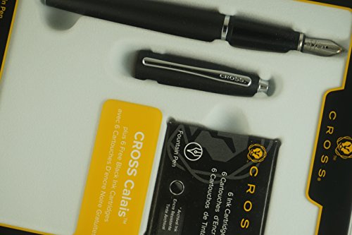 Cross Limited Edition Calais Fountain Pen With Stainless Steel Medium Nib In Pristine Cross Gift Box (At0116F-14Ms/16) With 6 Fountain Pen Cartridges (Matte Black) #TOP3
