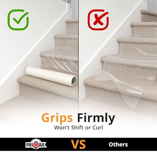 Image of PRIMAX Carpet Protector Film 24 inch x 200' - Self-Adhesive Carpet Protection Film - Clear Plastic Floor Cover - Sticky, Tear-Resistant, Easy Removal - for Moving, Painting, Construction