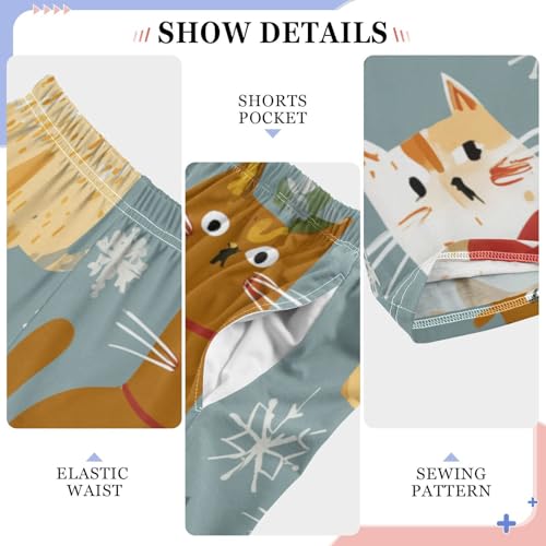 Cat Xmas Snow Boys Long Pants Soft Trousers Elastic Waist Kids Lounge Bottoms with Pockets S-XL4