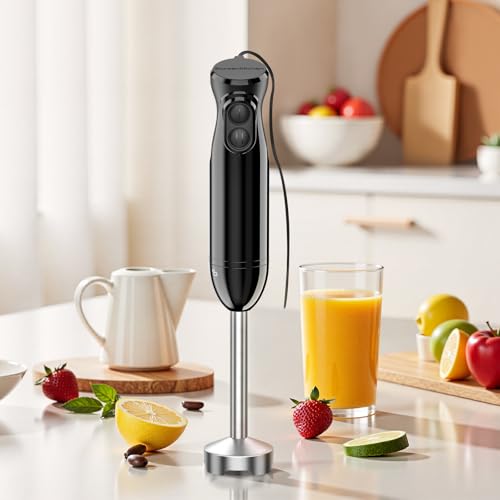Bonsenkitchen Batidora de Mano, 1000W de Acero Inoxidable para 2 Velocidad Progresivo para Sopas Purés Smoothies y Salsas