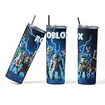 anjeca Roblox Gamer Tumbler 750ml – Insulated Stainless Steel Cup with Lid & Straw, Leakproof, Keeps Drinks Hot or Cold, Gift for Roblox Fans, Kids & Gamers