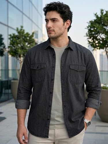 Image of Urbano Plus Men's Full Sleeve Regular Fit Casual Denim Shirt