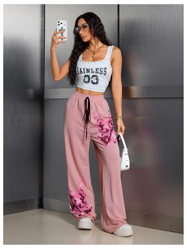 Image of SOLY HUX Women's Y2k Sweatpants Drawstring Waist Wide Leg Gothic Grunge Pants Streetwear