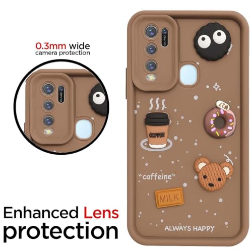 Image of Bintage Cute Fun Taddy Cartoon 3D Ball Bear Milk Donut Coffee Cup Silicon Case Full Body & Camera Protection Back Cover Compatible for Vivo Y50 - Brown