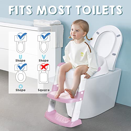 Potty Training Seat With Step Stool Ladder, Gentle Monster Toddler Potty Training Toilet For Kids Boys Girls Baby, Foldable & Comfortable Training Potty Chair Toilet For Child With Anti-Slip Pad(Pink） #TOP2